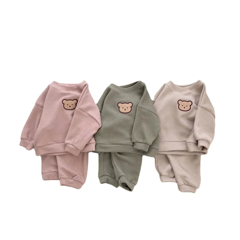Korean Style Infants Clothes Sets Long Sleeved Sweater Shirt 2pcs Clothing Set For Boys Girls