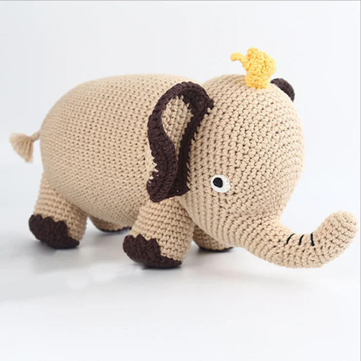 High quality hand knitted baby toy plush stuffed elephant cute handmade animal