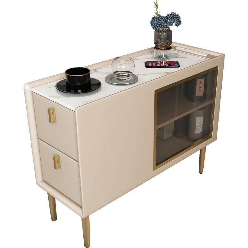 Simple modern leather glass door lockers sofa table side cabinets living room furniture tea table cabinets small family