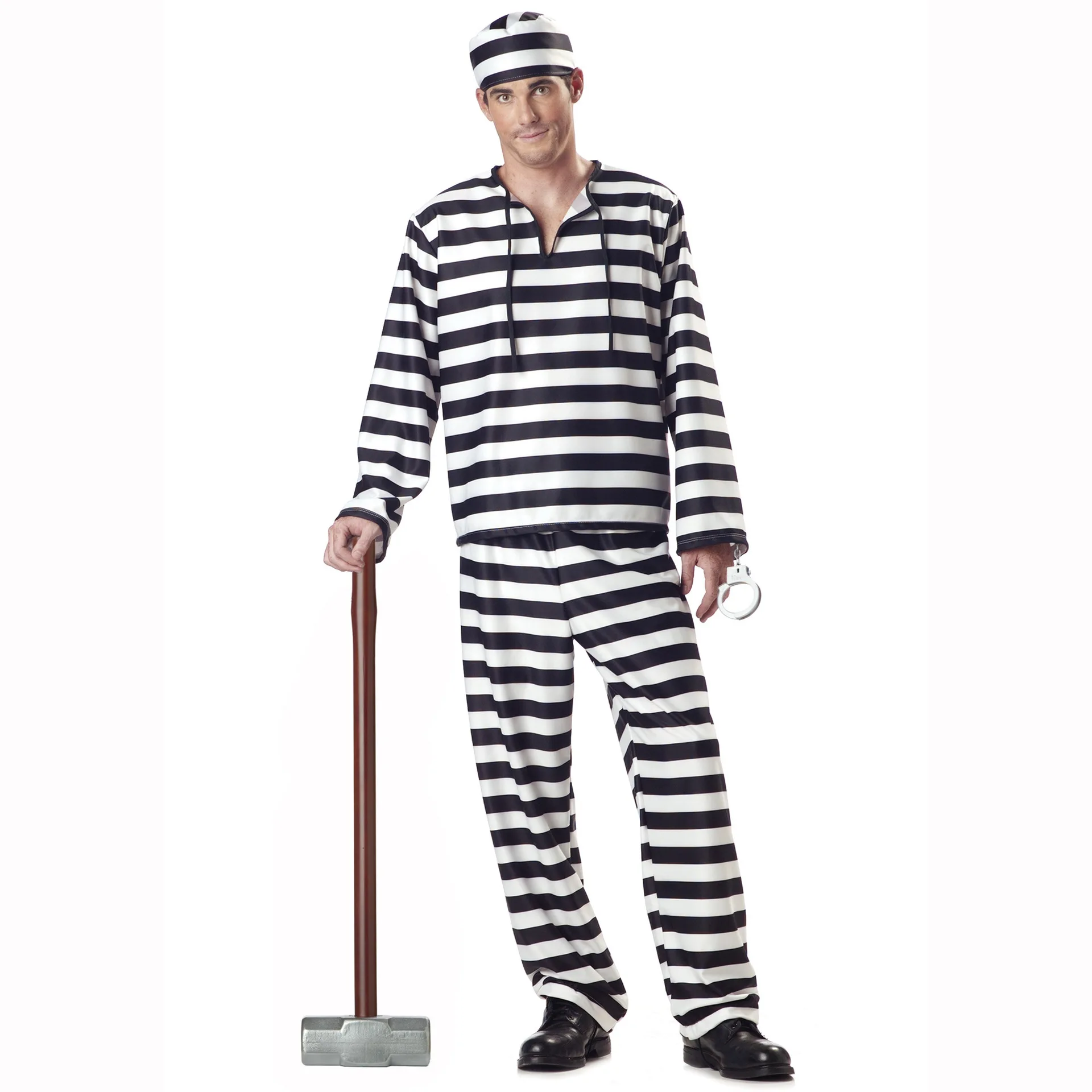 Halloween Cos Kids Costume Men And Women Prison Uniform Guantanamo Prisoner Black And White Stripes Adult Halloween Costume