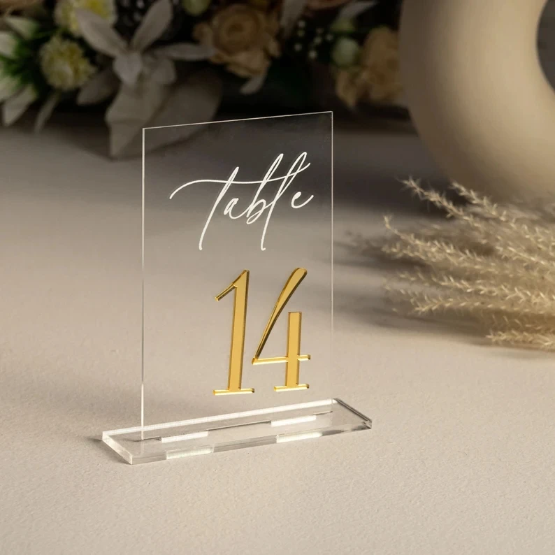 Custom Modern Wedding Decor Clear Acrylic Diy Table Numbers Display Stand Wedding Sign Holder