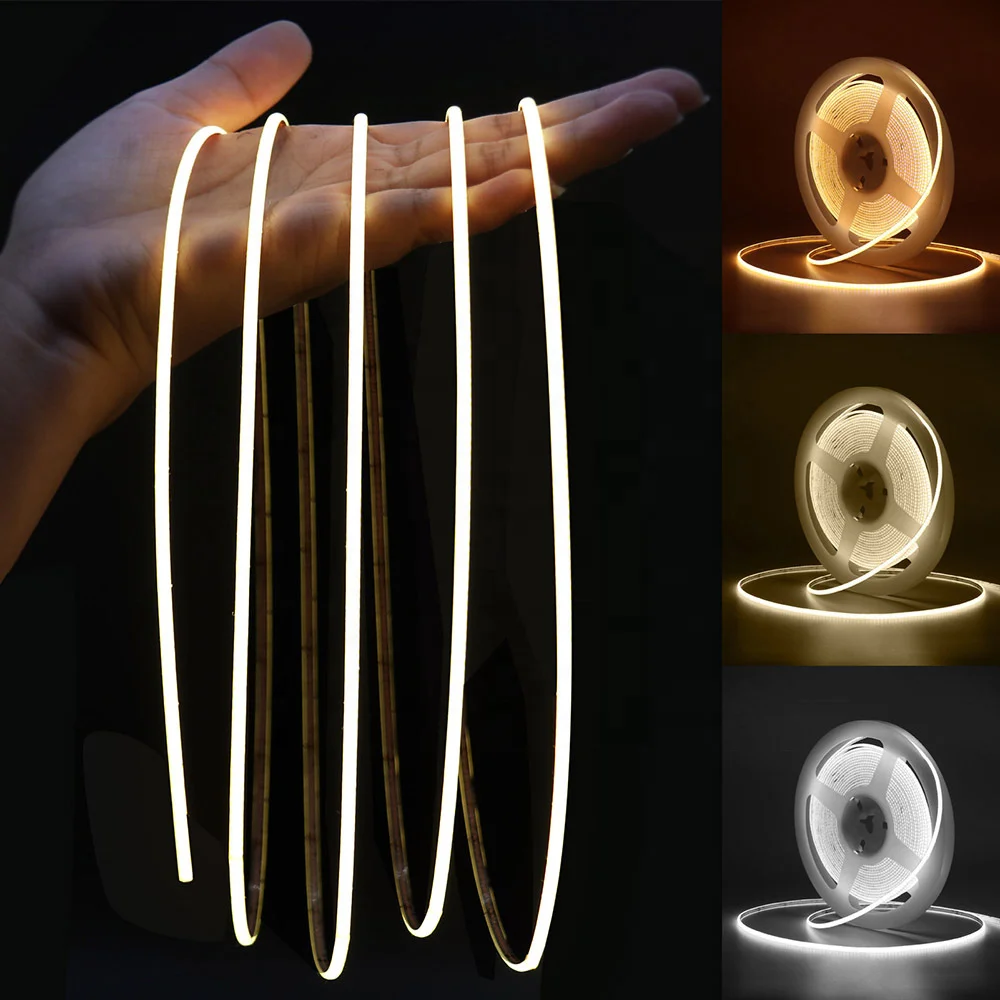 3000K 4000K 6000K FCOB LED CRI 90 95 LED COB Light 480leds 12V/24V Slim 3mm 5mm 8mm COB Flexible LED Strip