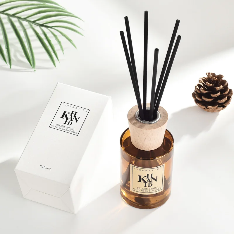 
wood lid reed diffuser amber glass bottle aroma diffuser reed diffuser fragrance for home hotel 