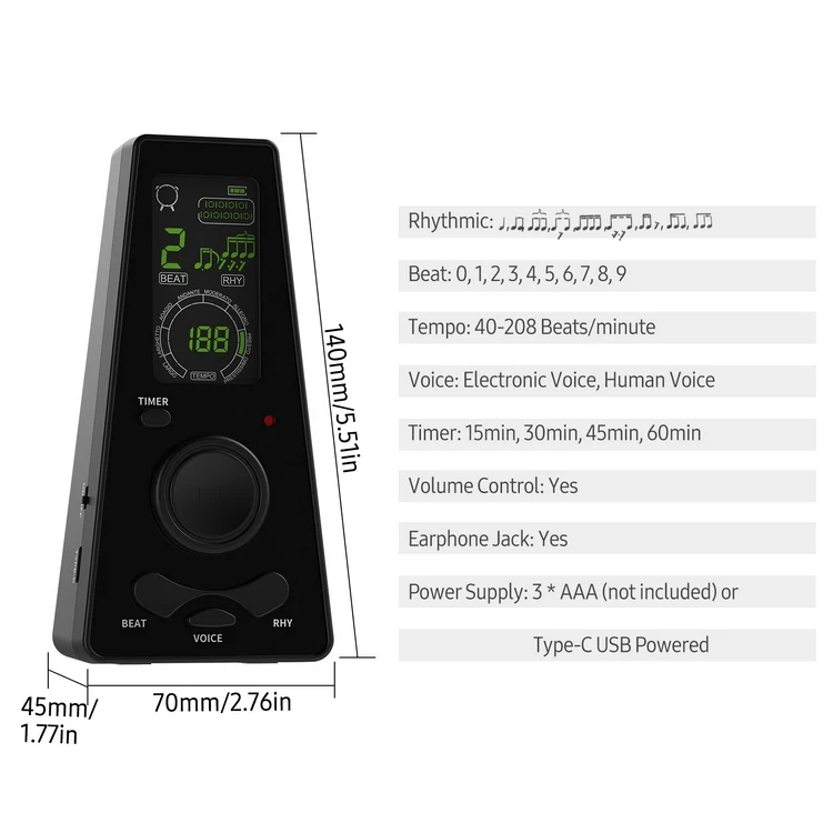 Electronic Digital Metronome with Timer Universal Electronic Metronome with Volume and Beat Speed Control for Guitar Piano