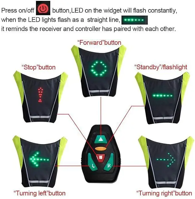 LED Signal Vest Bike Safety Turn Signal Light Riding Running Lighting Vest Safety Reflective Warning Cycle Vests
