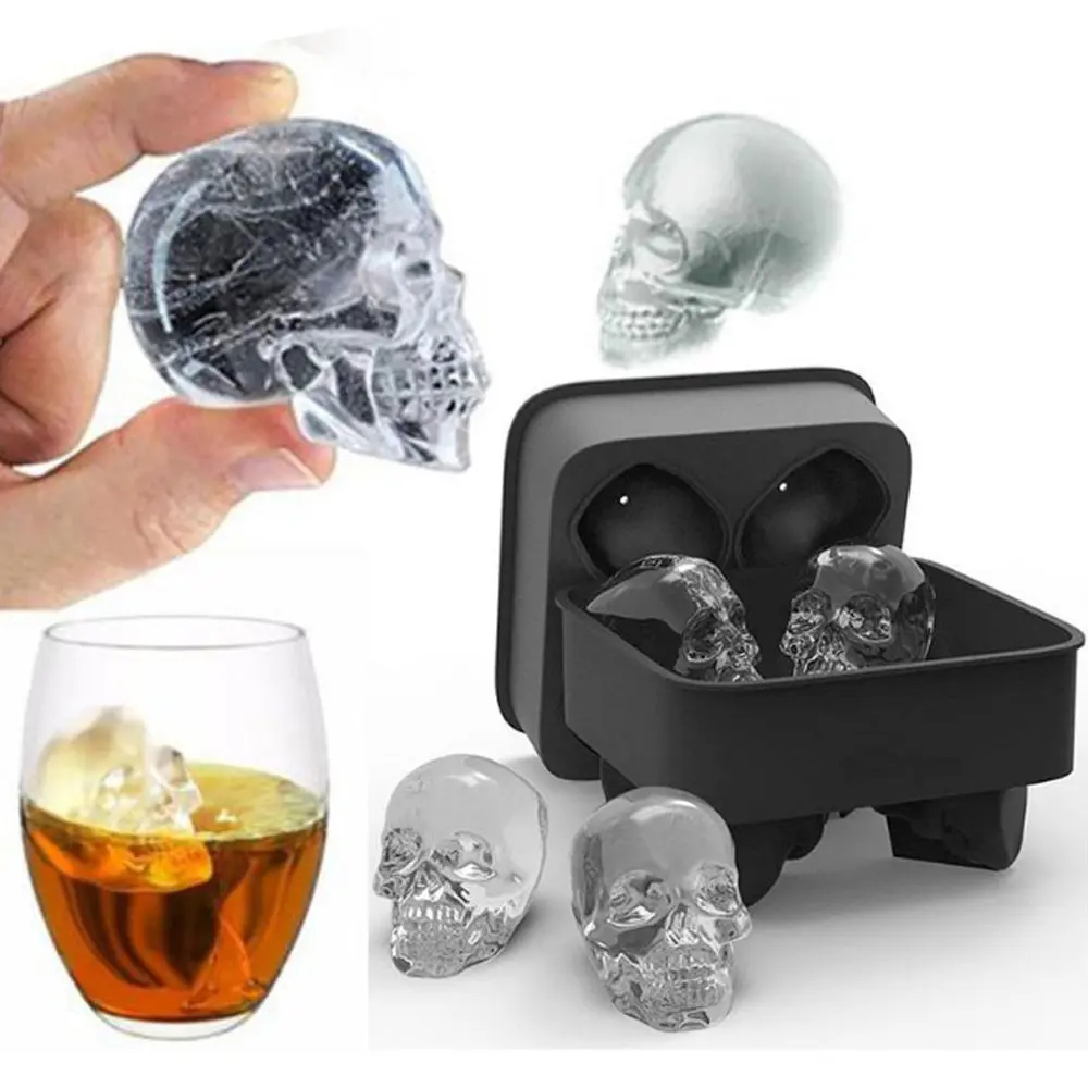 3D Bpa Free Big Large Ball Shape Chocolate Creative Maker Soft Silicone Skulls Face Ice Cube Tray Mold