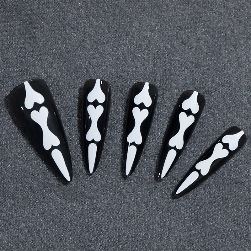 Reusable Press on Nails Gel Manicure Hand Painted Pressons Handmade Halloween Faux Nails Long Nail Tips