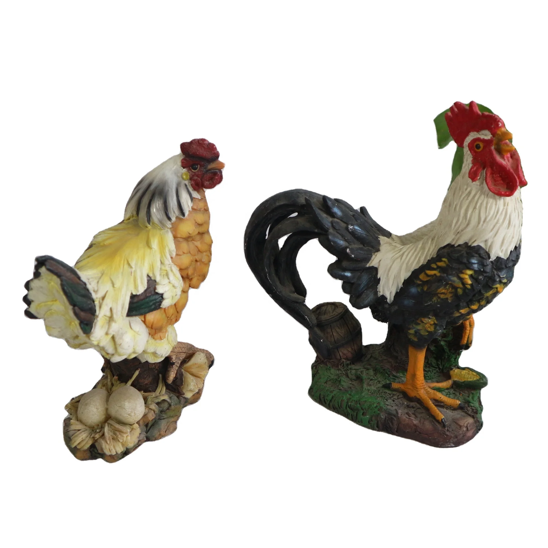 Red Chicken and Rooster Figurine Indoor Decorative Sculpture Model Artificial Style Resin Statue for Home Decoration