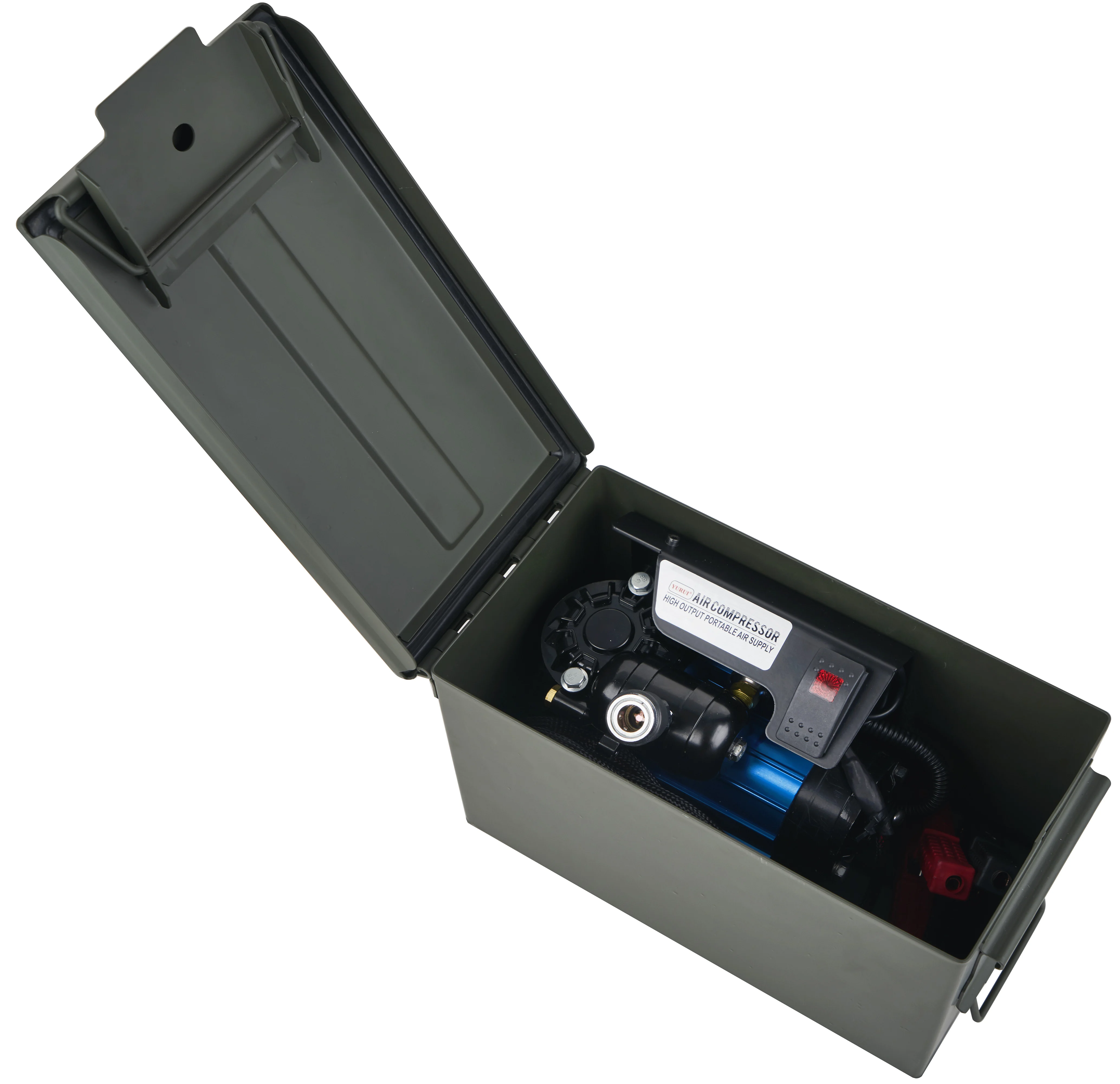 new style metal high quality 12 volt air compressor  portable single cylinder air pump in  the bullet box