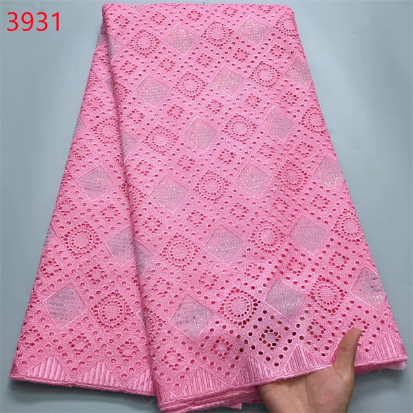 3931 Pure White African Plain Lace Fabric Embroidery High Quality Dry Swiss Voile Cotton With Crystal For Women Wedding Dress