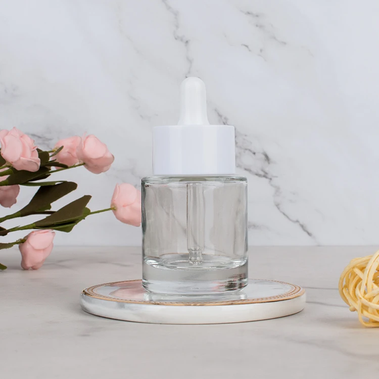 Round cylinder white 30ml  essential oil vial glass bottle thick bottomed glass bottle with dropper