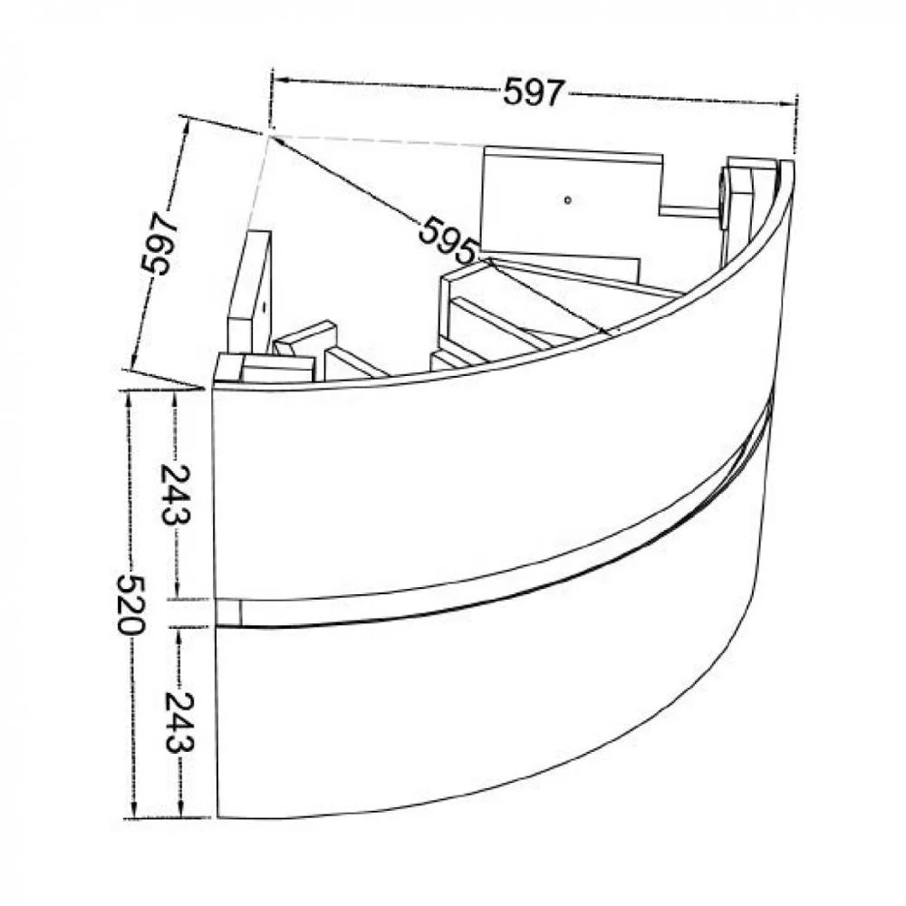 White Wall Mounted Curved Front Corner Bathroom Vanity With Drawers