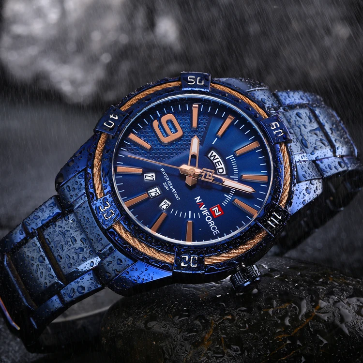 NAVIFORCE 9117S Fashion Men Watch Elegant Stainless Steel Wire Bezel Men Sports Watch Waterproof