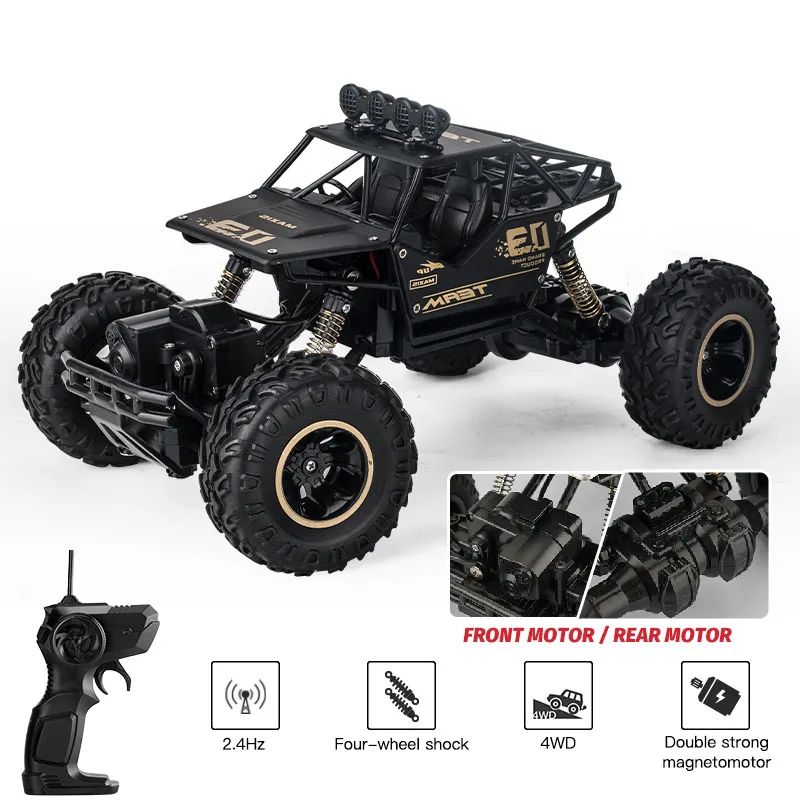 2.4GHz RC Car 4x4 Climbing Model Vehicle Toy Double Motors Electric Remote Control Drift Cars Includes Charger-Metal Plastic