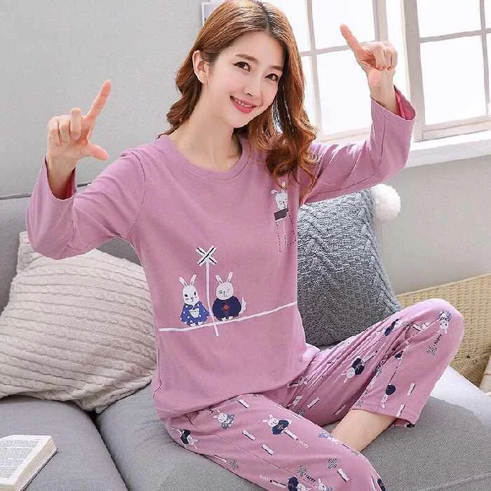 Baju Tidur Wanita модная женская пижама с длинным рукавом из хлопка