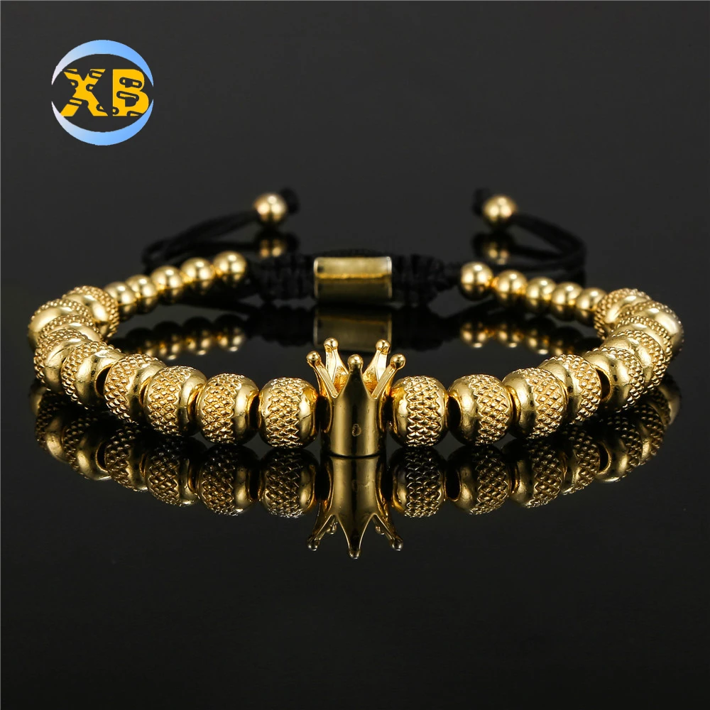 European and American Vintage Copper Crown Bracelet Stainless Steel Beaded Pineapple Beads Adjustable Bracelet