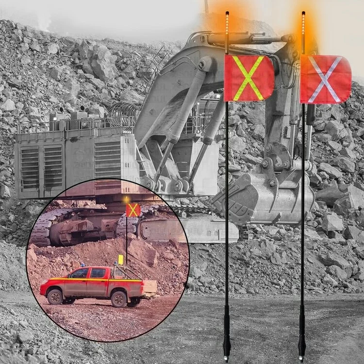 6ft 8ft 10ft 12ft fiberglass truck mining safety whips top light with reflective flag quick release spring base