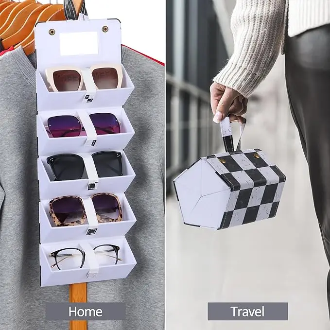 5 Slots Case Fashion PU Multi Layer 5Slots Triangle Folding Sunglasses Storage Box Case For Eyewares case Storge Box