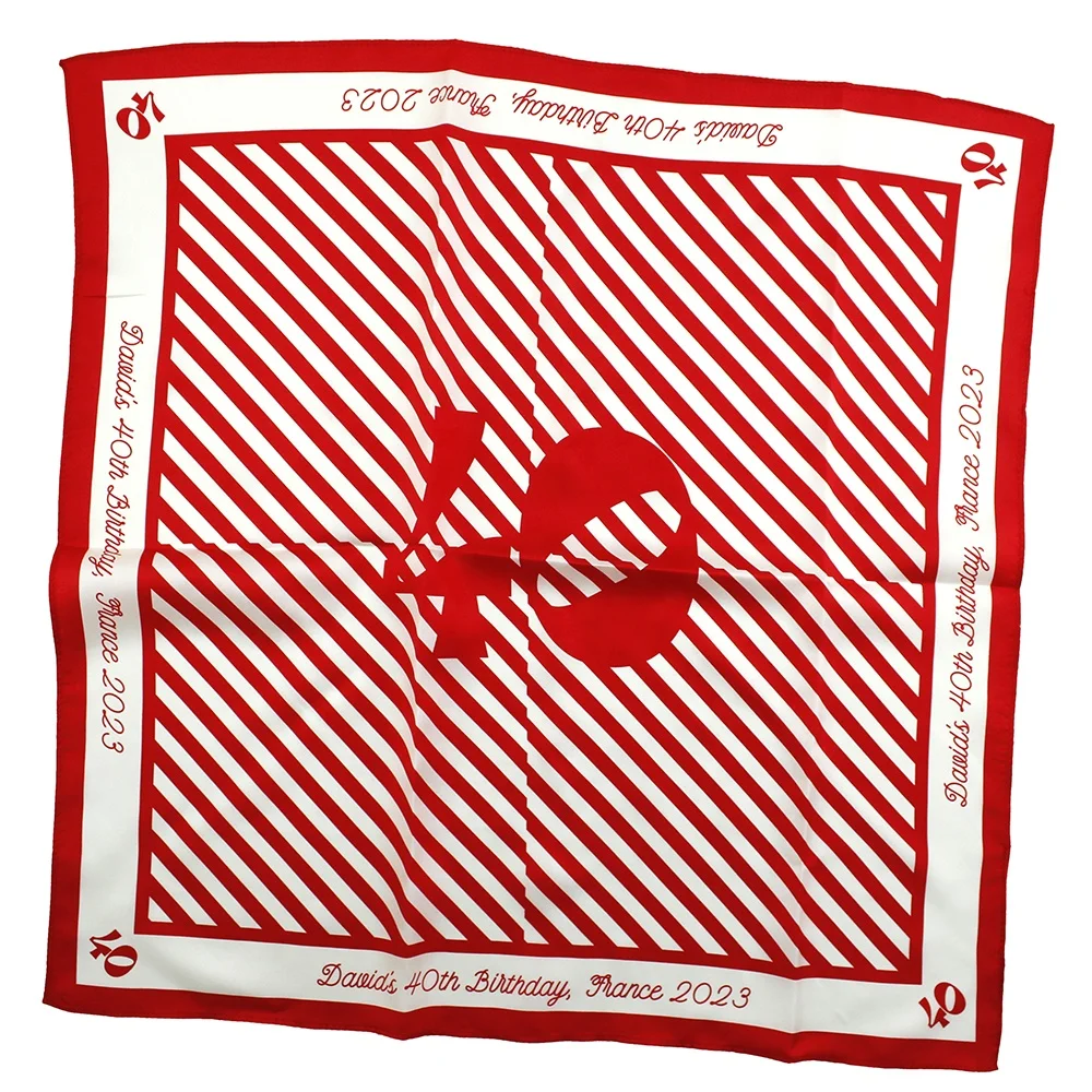 Birthday Party Fashion Lady Girl Bag Bandanas Geometric Striped Red White Square Women Custom Printing 53CM Small Silk Scarf