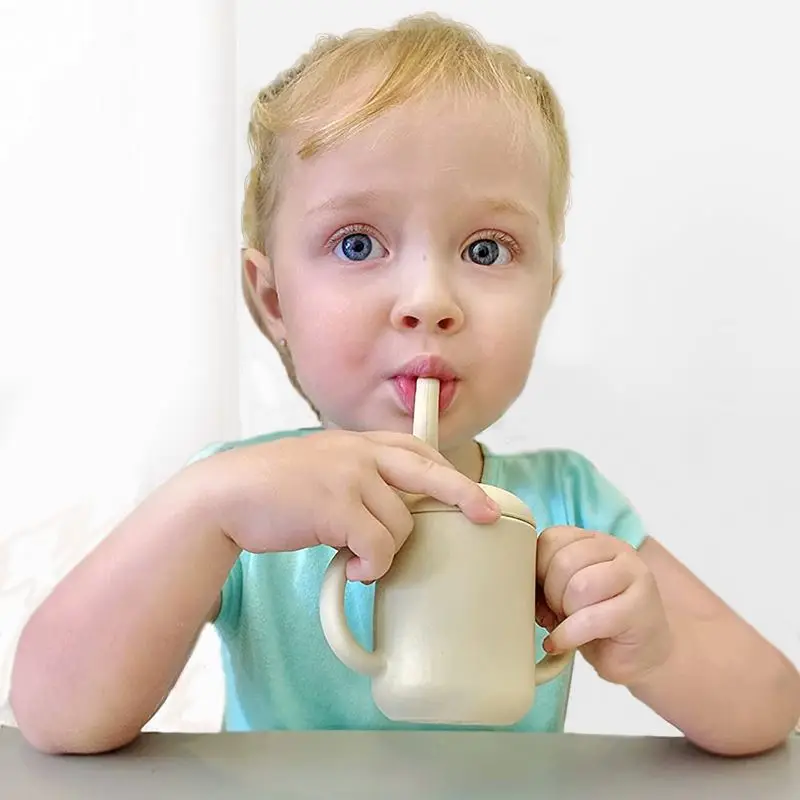 BPA Free Eco Friendly 360 Degrees No Spill Toddler Trainer Learner Cup Silicone Baby Sippy Cups With Straw