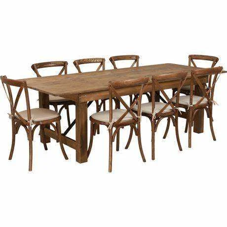 Hot sale wedding banquet dining rustic wood chairs 8ft wooden folding farm table