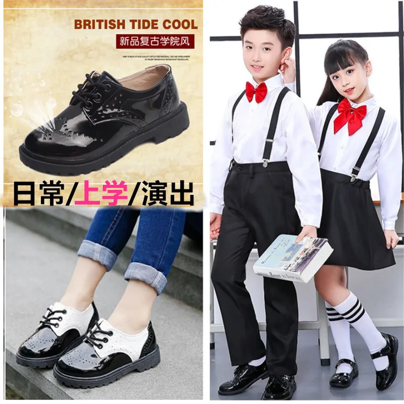 Черная обувь для мальчиков, детский Британский костюм для средней школы, Классическая обувь на весну и осень, детская Студенческая лакированная кожа 65496498