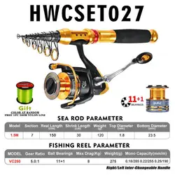 1.8m-2.7m telescopic fishing rod Lightweight portable lure set hook fishing rod and reel combo with reel