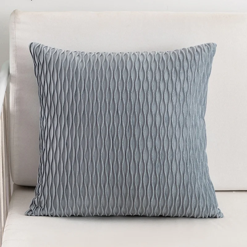 Modern Solid Color Scissors Wave Striped Pillow Case Home Decorative Embossed Pleated Velvet Cushion Cover