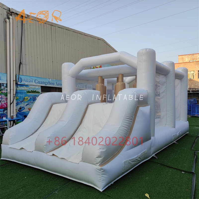 Aeor white bounce house obstacle course pastel color inflatable jumping castle amusement park