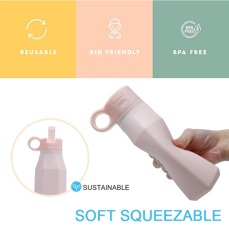 Kids Product Manufacturer Free Sample In Stock Bpa Free Silicone Straw Drink Bottle Outdoor Sport Water Bottle Child For School