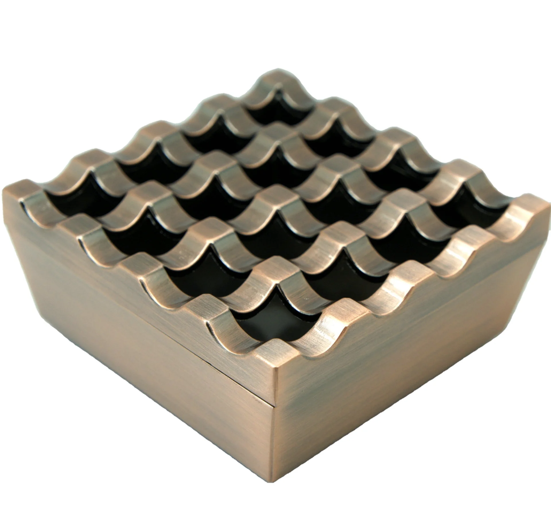 Luxury square stainless steel golden 16 holes ashtray Zinc alloy ash tray with cover