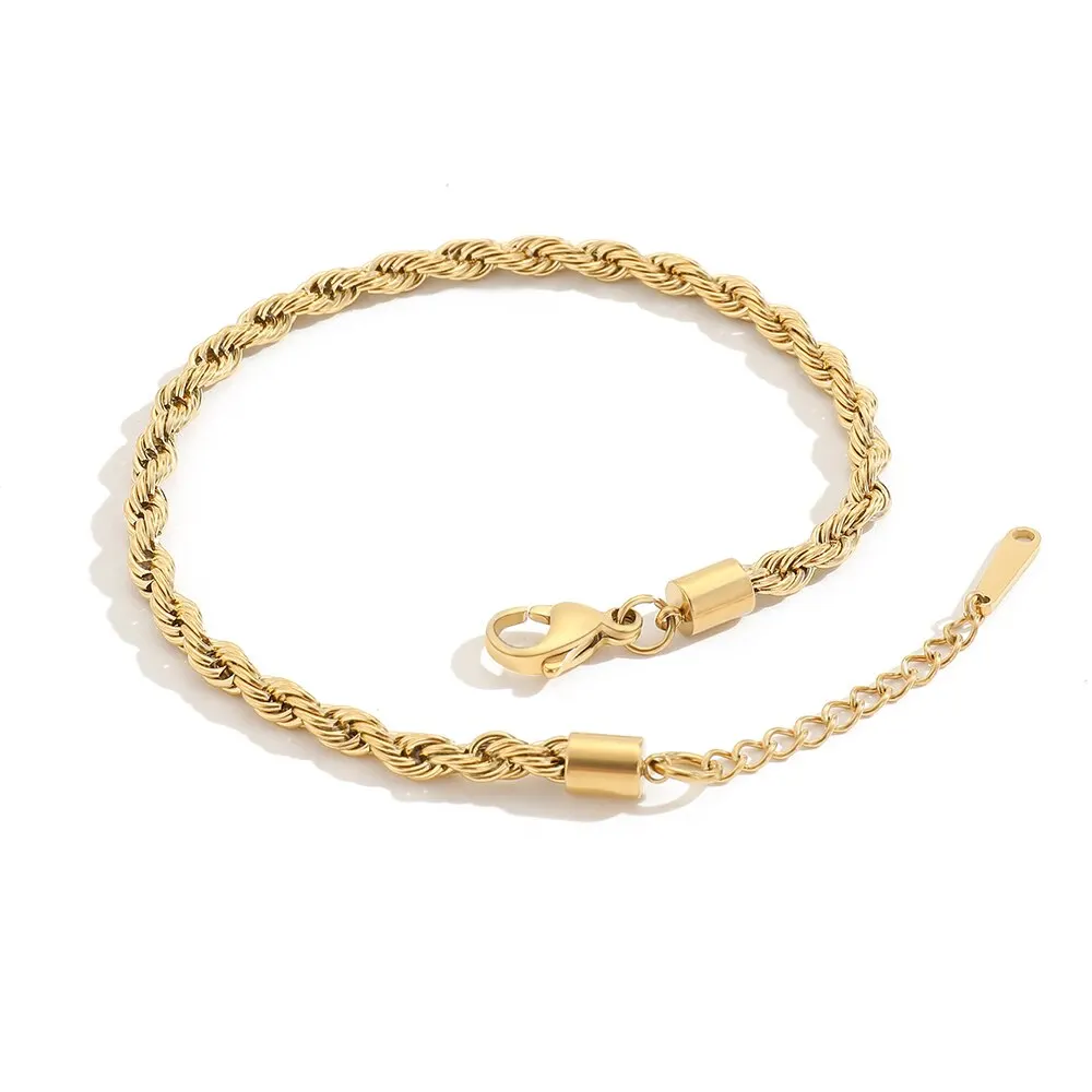 Wholesale 14K Gold Plated Stainless Steel Twisted Rope Chain Link Ankles Simply Classic Chain Foot Ankle For Women Gift
