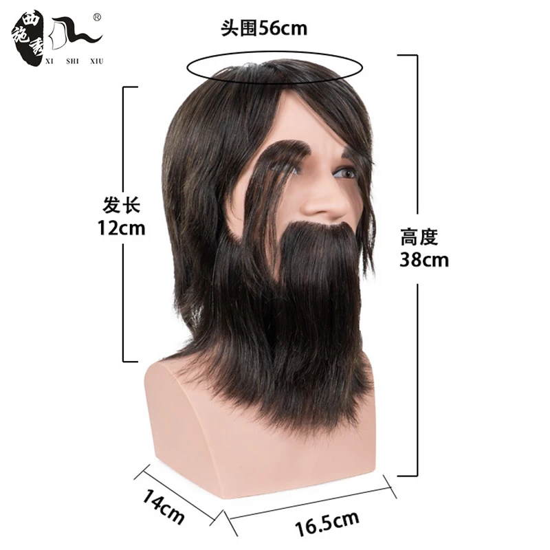 XISHIXIUHAIR Practice Training Head Barber Hairdressing Manikin Doll Male Bald 100% Human Hair Mannequin Head with Real Hair