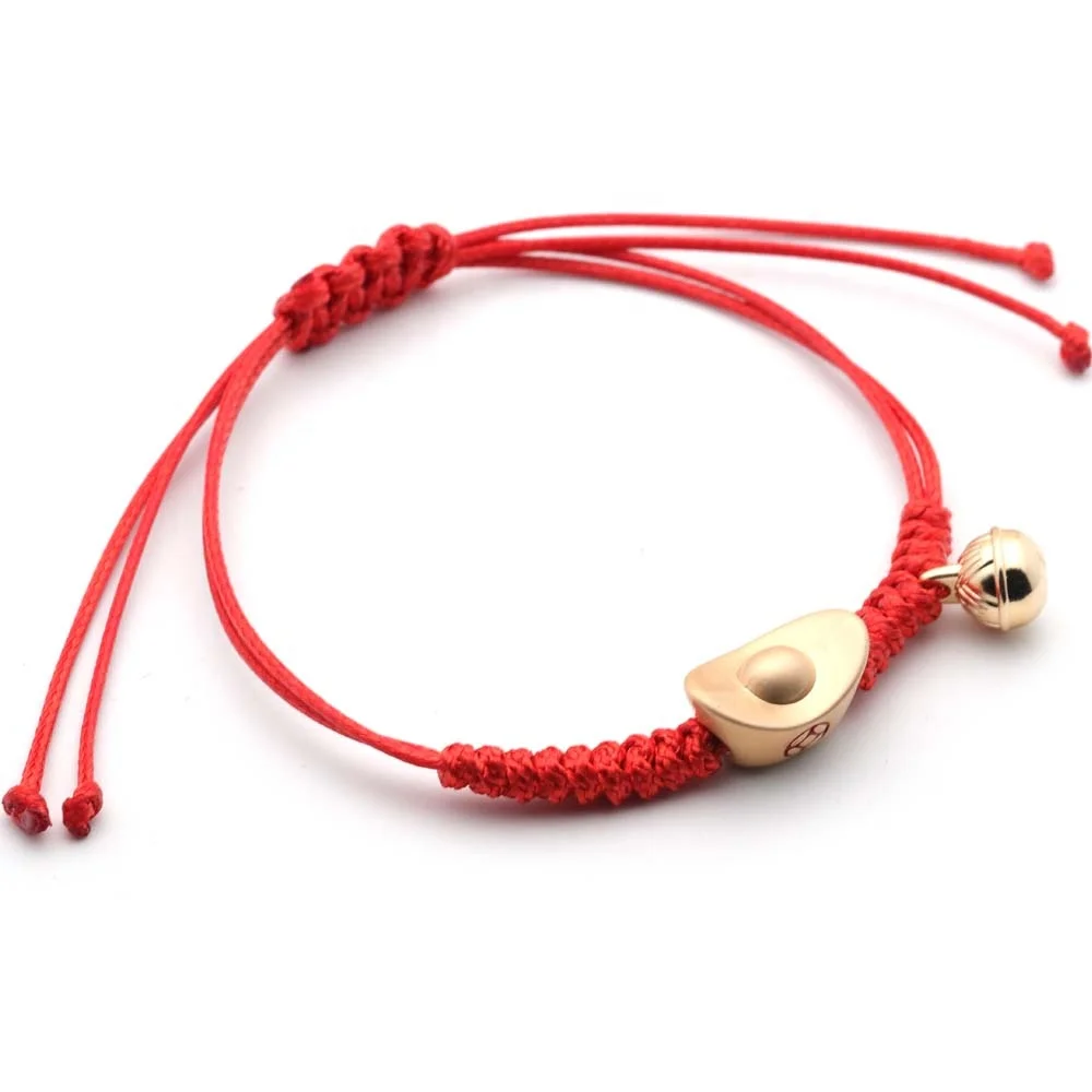 matte gold plated lucky ingot charm wax red string braided adjustable bracelet