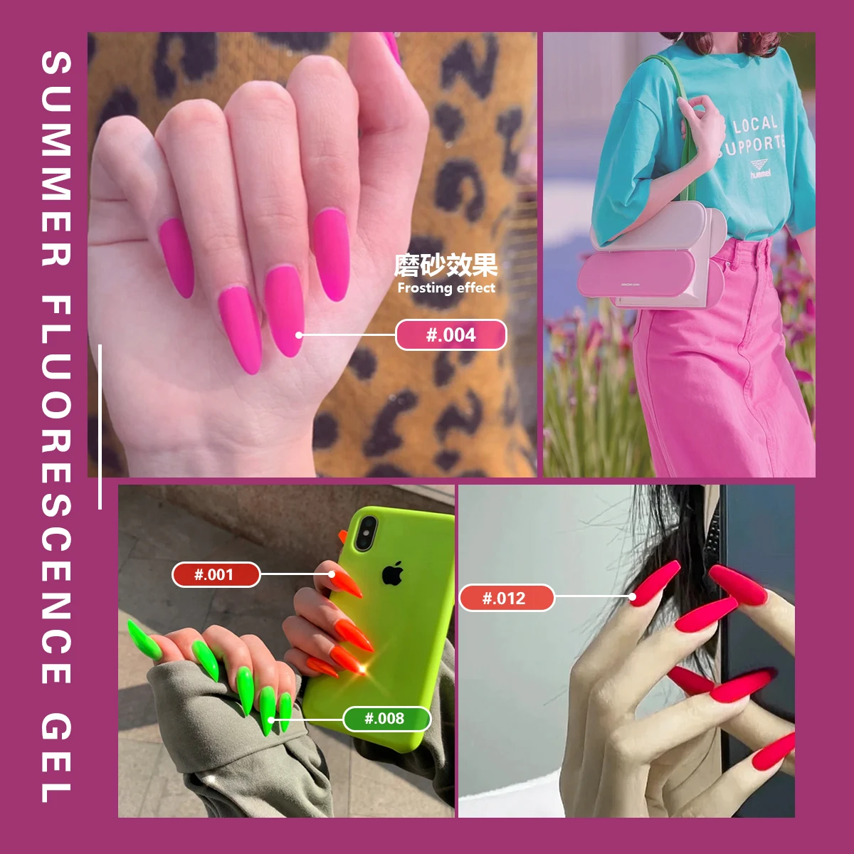 12 Summer Fluorescent Colors Hot Pink Orange UV Nail Gel Polish Nail Art Manicure Salon DIY at Home