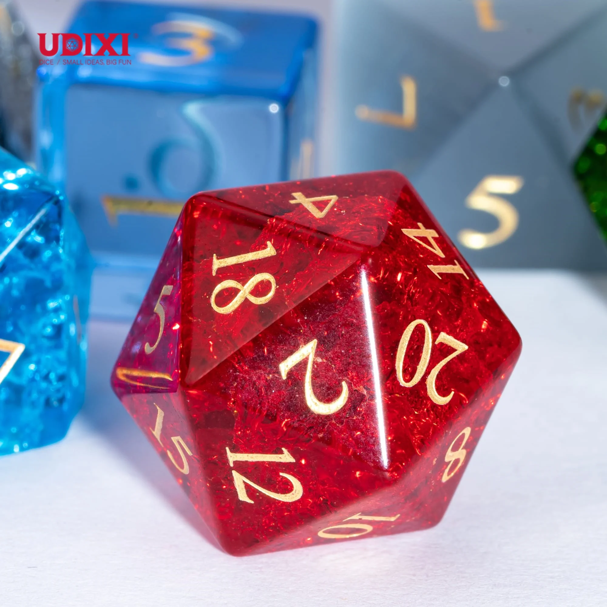 Udixi Polyhedral d&d custom logo dungeons and dragons stone gemstone random glass cube dice game set