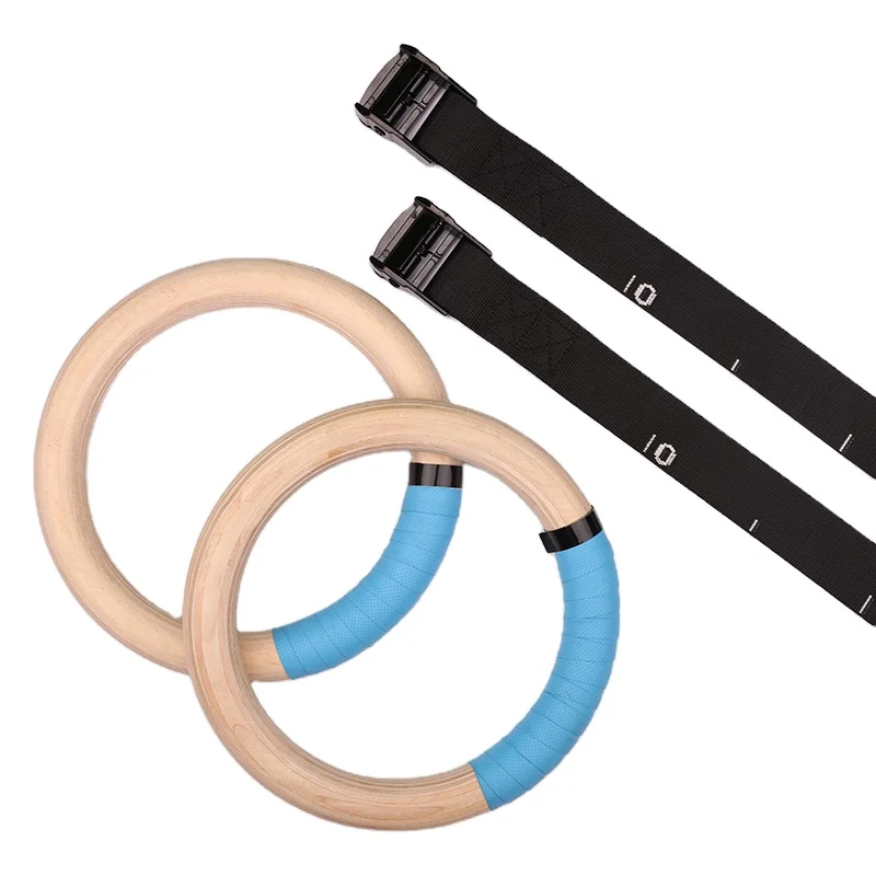 
wholesale wooden gym rings wood gymnastic rings with adjustable grip straps wooden gymnastic rings supplier 
