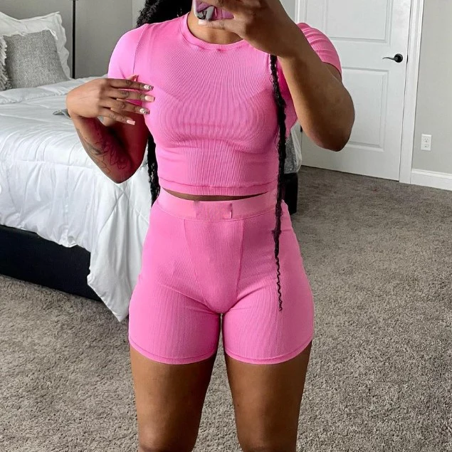 COTTON RIB BOXER SETS HOT PINK STRETCHY SOFT LOUNGE TANK BOXER MANUFACTURER CUSTOMIZED LABEL WOMEN 2 PIECE SET