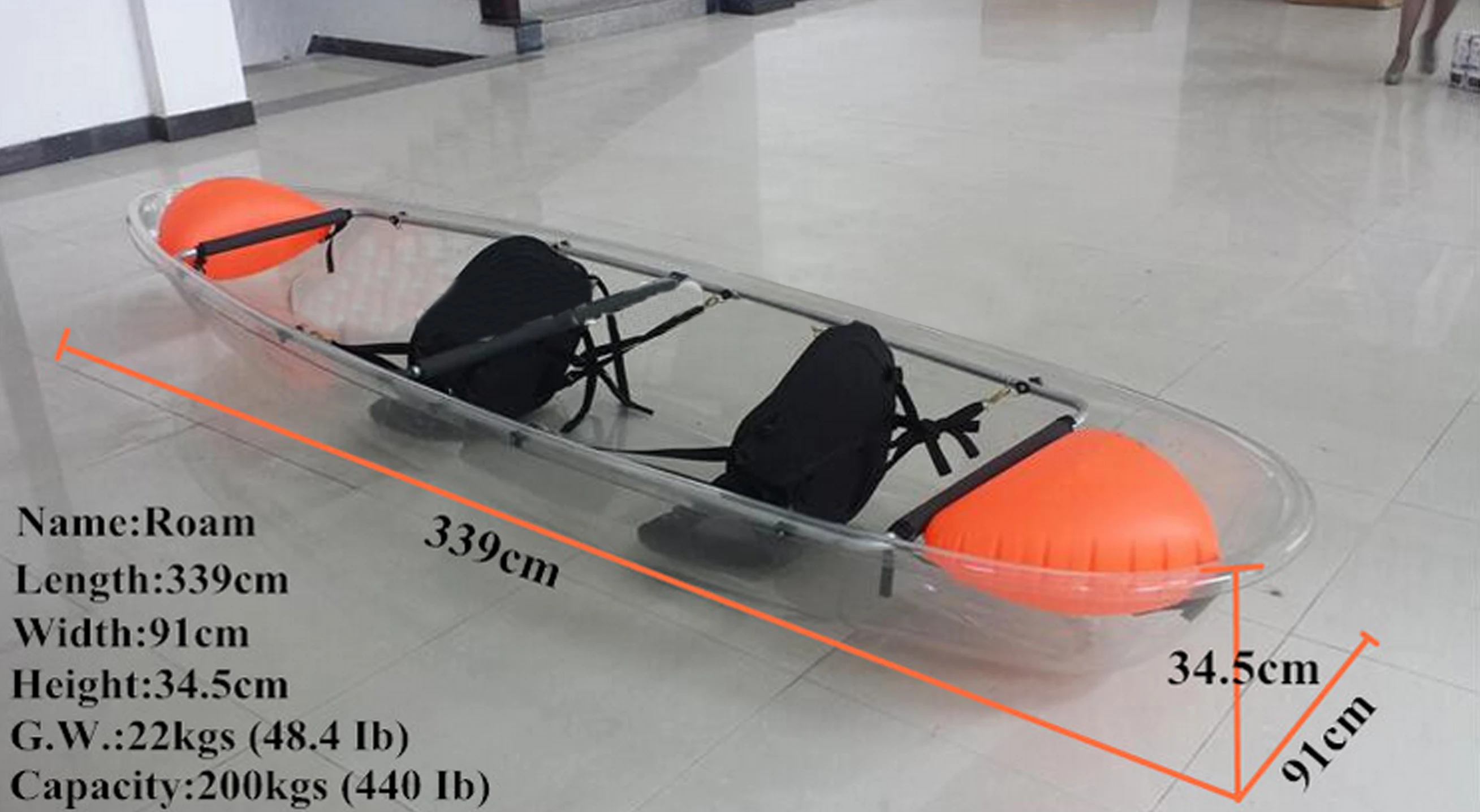 Vicking 11ft Transparent Polycarbonate Kayak 2 Seats Clear Bottom Boat Crystal Kayak/Canoe with Paddle for River Sea