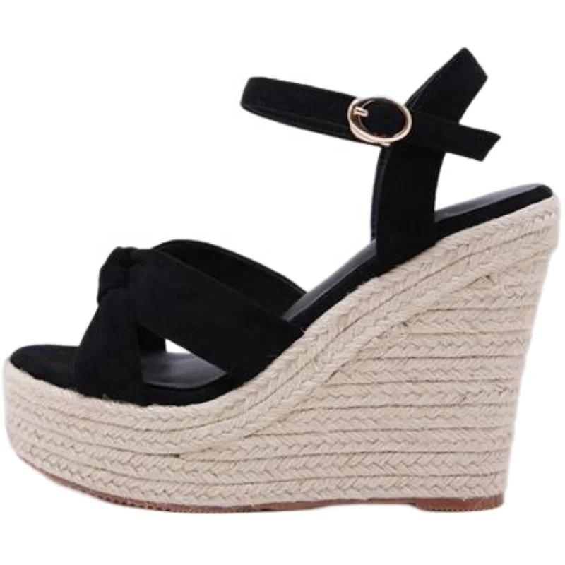 12 Cm Wedge Heel Sandals Super High Heel Rope Woven Waterproof Platform Buckle Strap Sandals For Women