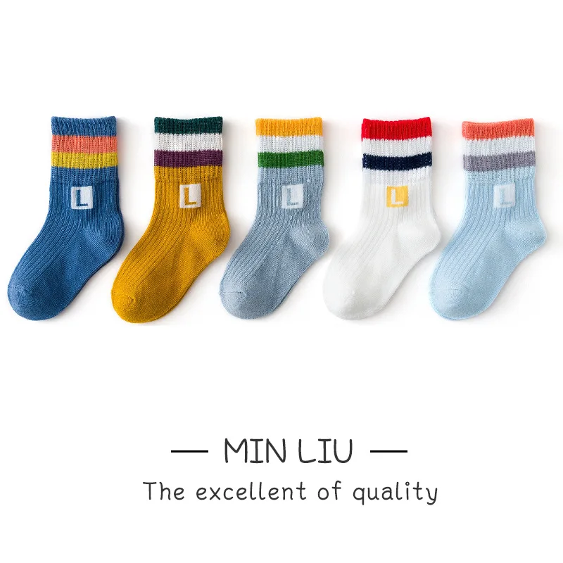 [5 pairs] Wholesale ready to ship kids socks baby boys cotton socks set teenager comfortable socks set ML089