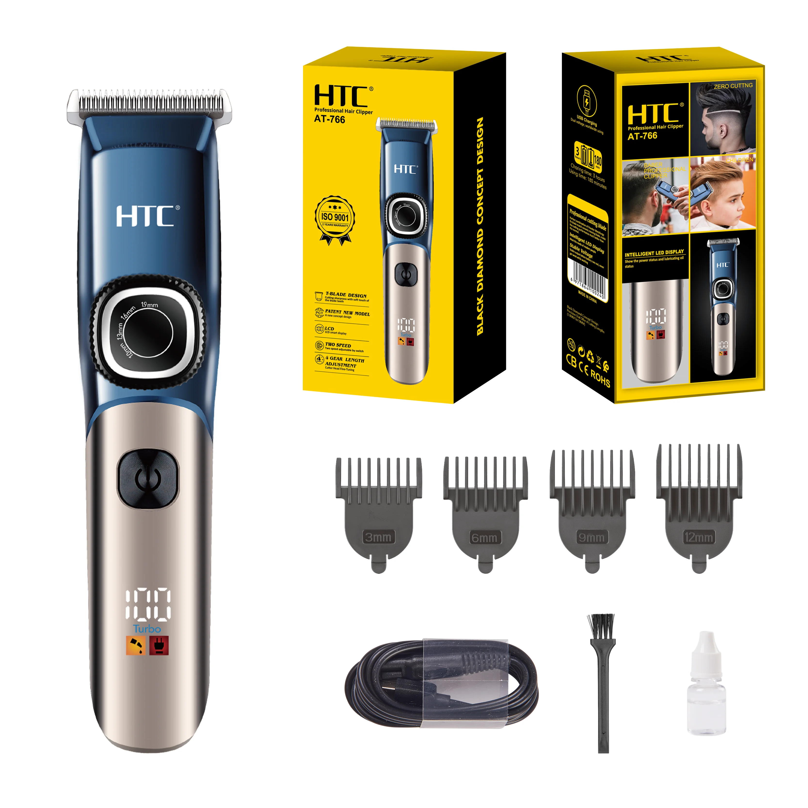 HTC AT-766 Professional Barber Machines Special Precision Cordless Hair Cutting Machine Salon Trimmers