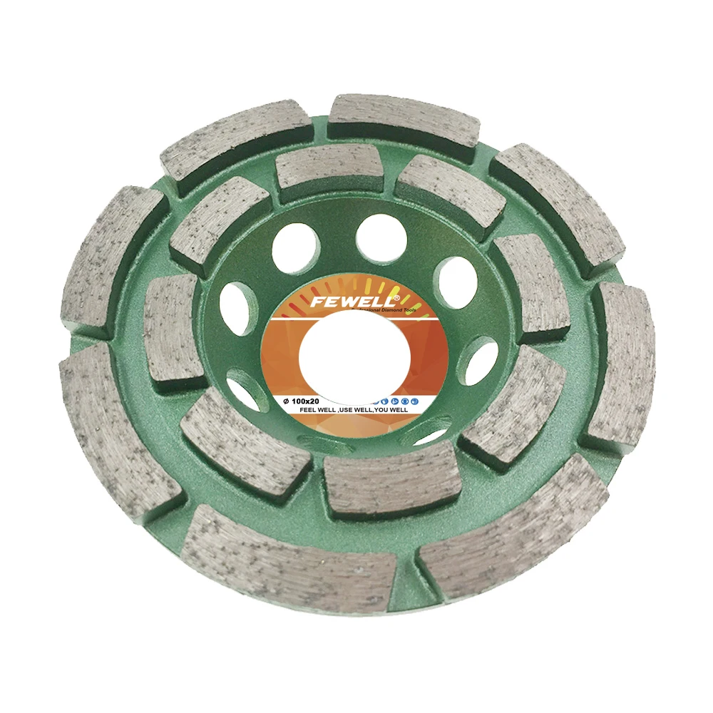 Silver brazed 4inch 100**8*5*20mm diamond double row grinding cup wheel for concrete stone