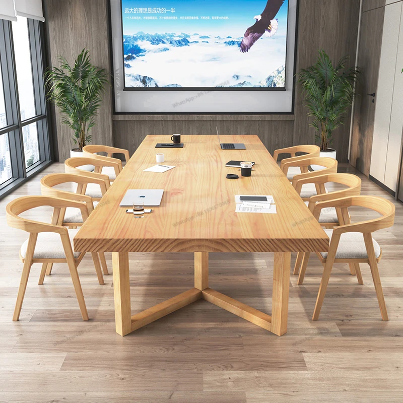 Nordic solid wood conference long table, minimalist modern library rectangular office desk, negotiating table