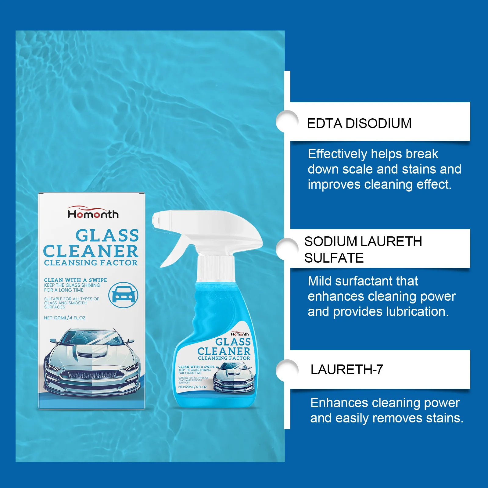 HOMONTH high-quality automotive cleaning products degreasing film defogging rainproof descaling glass cleaner