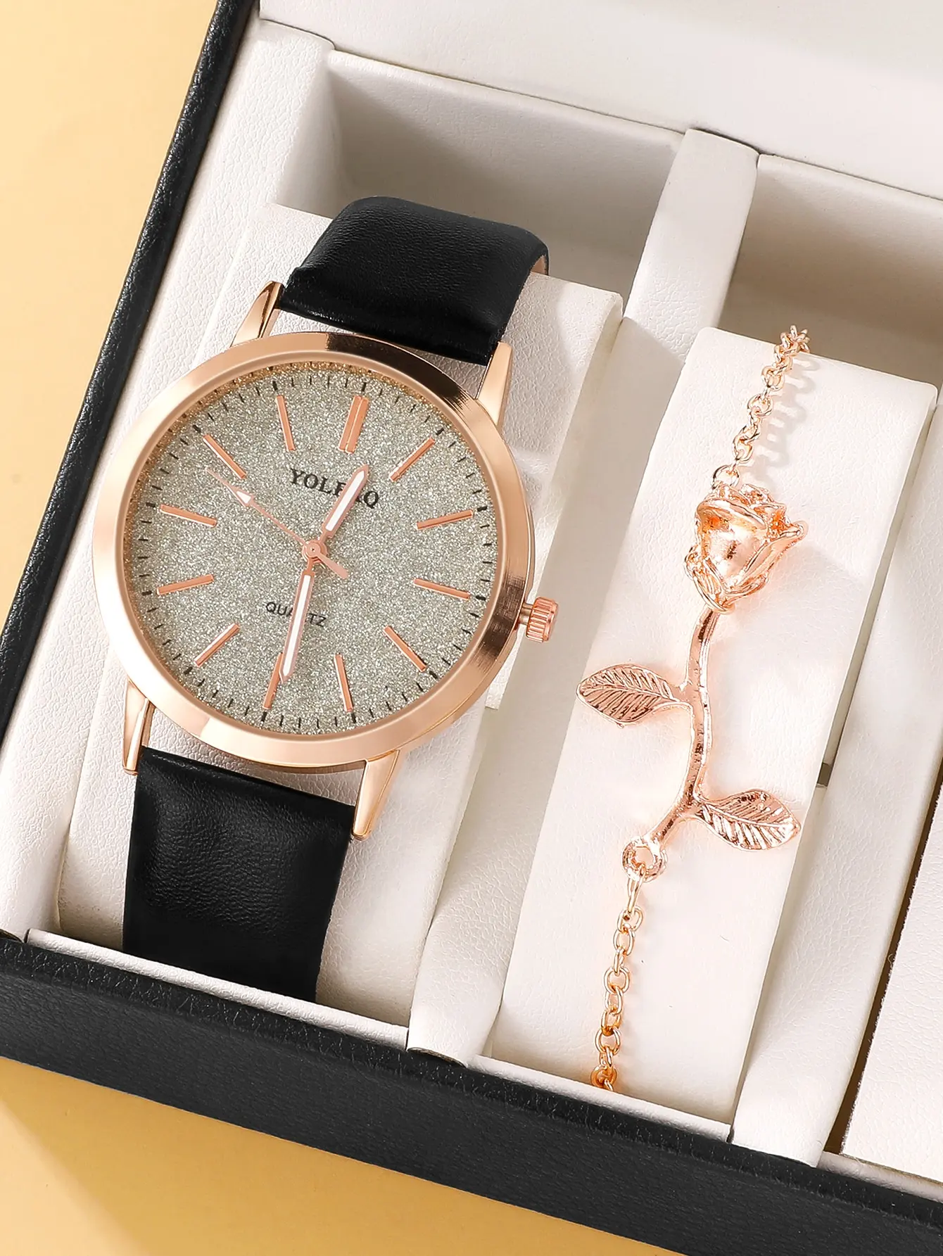 NW1334 Minimalist Pretty  Women  Leather  Quartz Watch & 1pc Bracelet