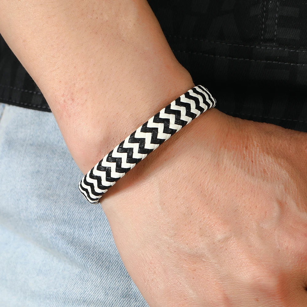 Hiphop fashion jewelry bracelets bangles magnet Clasp PU leather bracelet OEM wristband for men