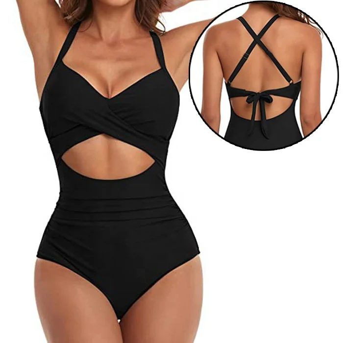 Women One Piece Athletic Cross Back Training Wrap Color Block sexy Swimsuits Vintage Bathing fitness swimwear & beachwear