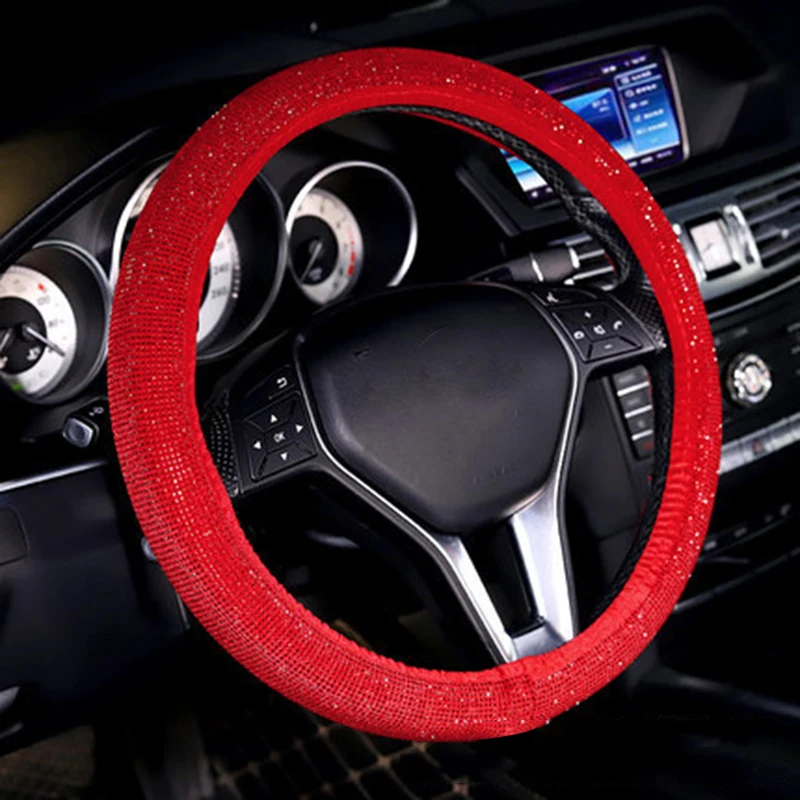 
Luxury Crystal Purple Red Pink Car Steering Wheel Covers Women Girls Diamante Rhinestone Car Covered Steering-Wheel Accessories 