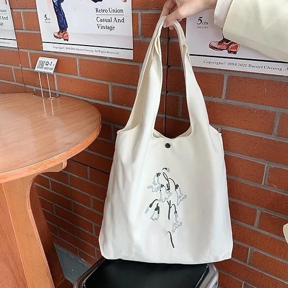 Wholesale Shopping Work School Groceries Beach Wide Handle Recycled Flowers Canvas Tote Bag Magnet